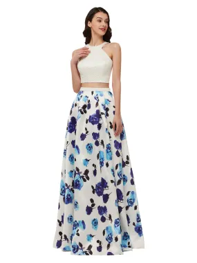 2 Pièces Robe Longue avec Bustier Perlée Floral