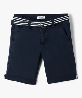 bermuda en coton avec ceinture bicolore garcon bleu shorts bermudas et pantacourts