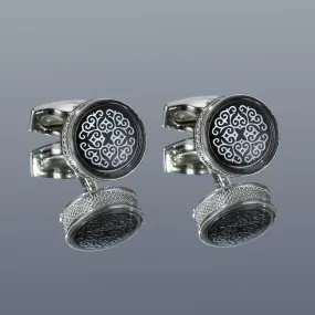 Boutons De Manchette Ronds En Argent A Motif De Mode Vintage