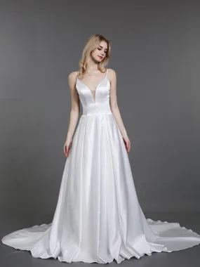 Bretelle Spaghetti Simple Satin Robes de Mariée Champagne