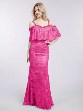 Bretelle Spaghetti Sirène Dentelle Robe Fuchsia