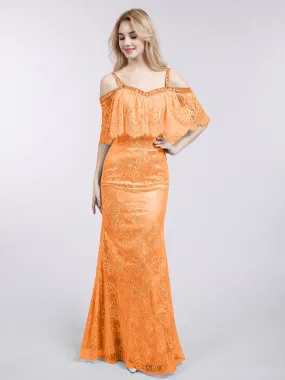 Bretelle Spaghetti Sirène Dentelle Robe Orange