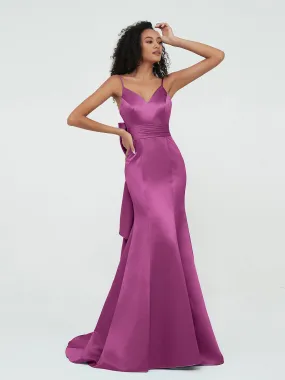 Bretelles Spaghetti Robes de Sirène en Satin Orchidee