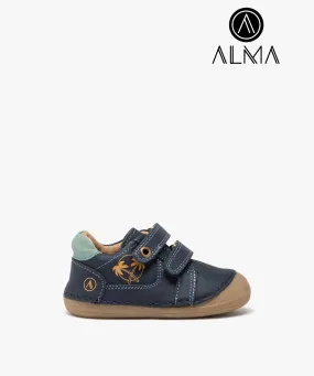 chaussures premiers pas en cuir souple a double scratch bebe garcon - alma bleu