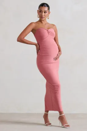 Evita | Robe mi-longue de maternité rose avec décolleté en cœur et détail torsadé