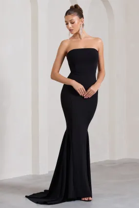 Impress Me | Robe longue noire sans bretelles et queue de poisson