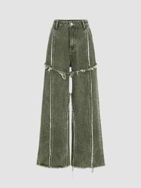 Jeans à ourlet brut et coutures unis