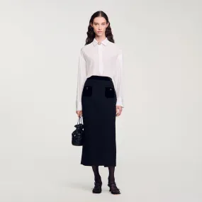Jupe longue en tweed et velours