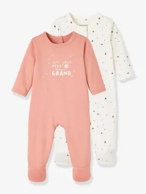 Lot de 2 pyjamas bébé ouverture naissance en coton bio bois de rose foncé - Vertbaudet