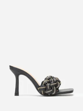Mules à bride tressée avec fins maillons- Noir