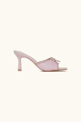 Mules bicolore à détail nœud rose