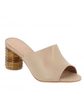 mules à talons ronds en vannerie cuir taupe 08 cm