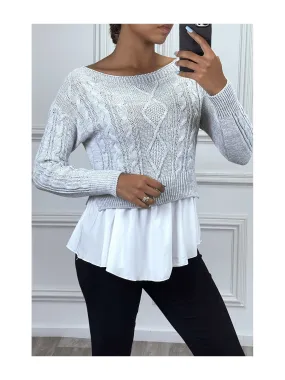 Pull gris avec volant