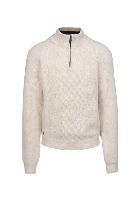 Pull homme beige tressé avec col montant