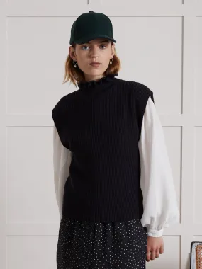 Pull sans manches col froufrou femme