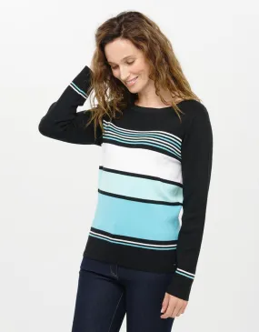Pull turquoise rayé 