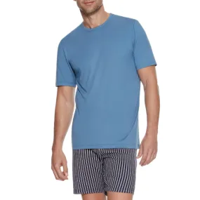 Pyjama homme court en coton bio à rayures bleu marine Impetus
