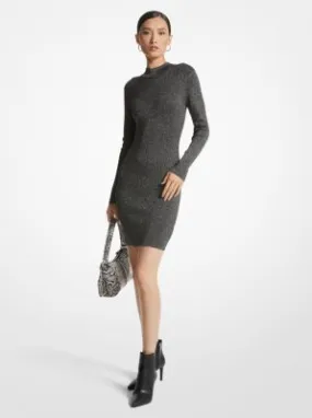 Robe côtelée à col cheminée en tricot extensible métallisé