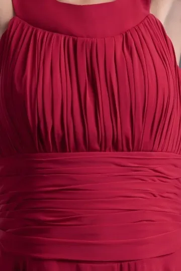 Robe courte rouge col rond plissé pour soirée mariage en mousseline