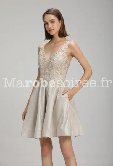 Robe courte à bretelles scintillante - Réf 2148 en Dentelle, Paillette, Tulle souple