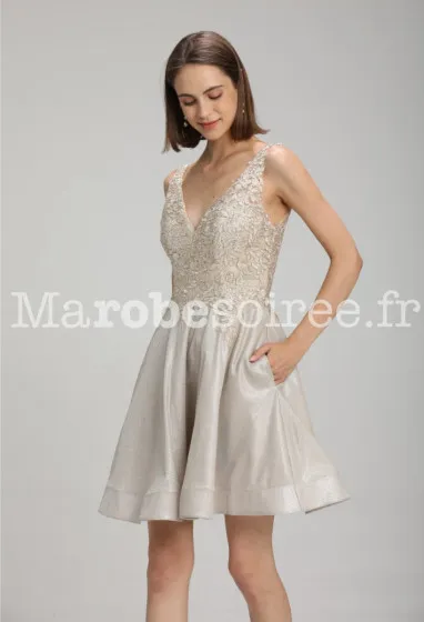 Robe courte à bretelles scintillante - Réf 2148 en Dentelle, Paillette, Tulle souple