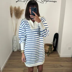 ROBE PULL BEIGE ET BLEU RITA