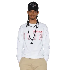 Sweat-shirt col rond coton blanc ICON rouge