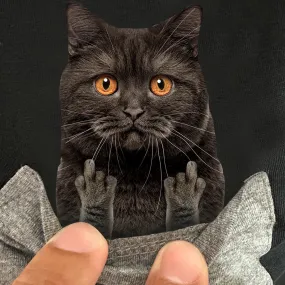 T-Shirt premium à Poche Chat noir doigt ( Taille XL ) Outlet