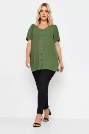 YOURS Curve Khaki Green Button Up Blouse