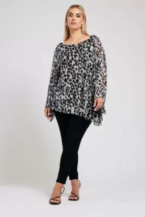 YOURS LONDON Curve Grey Leopard Print Asymmetrical Blouse